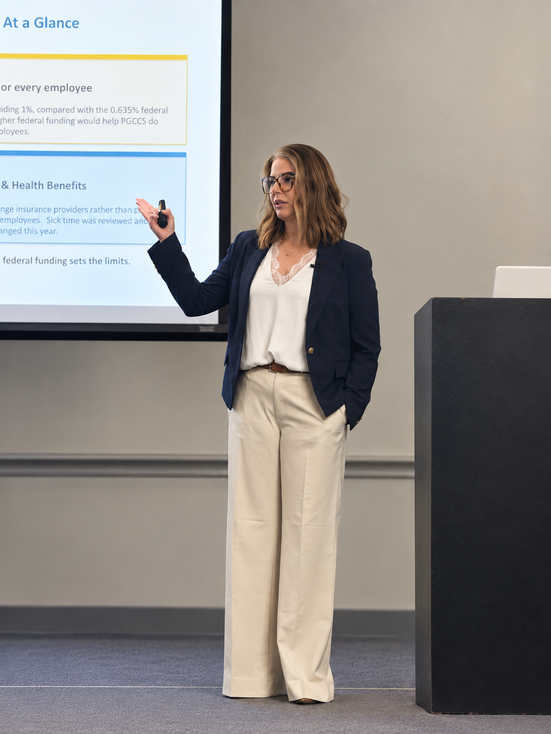 Charity Russell presenting to a leadership audience
